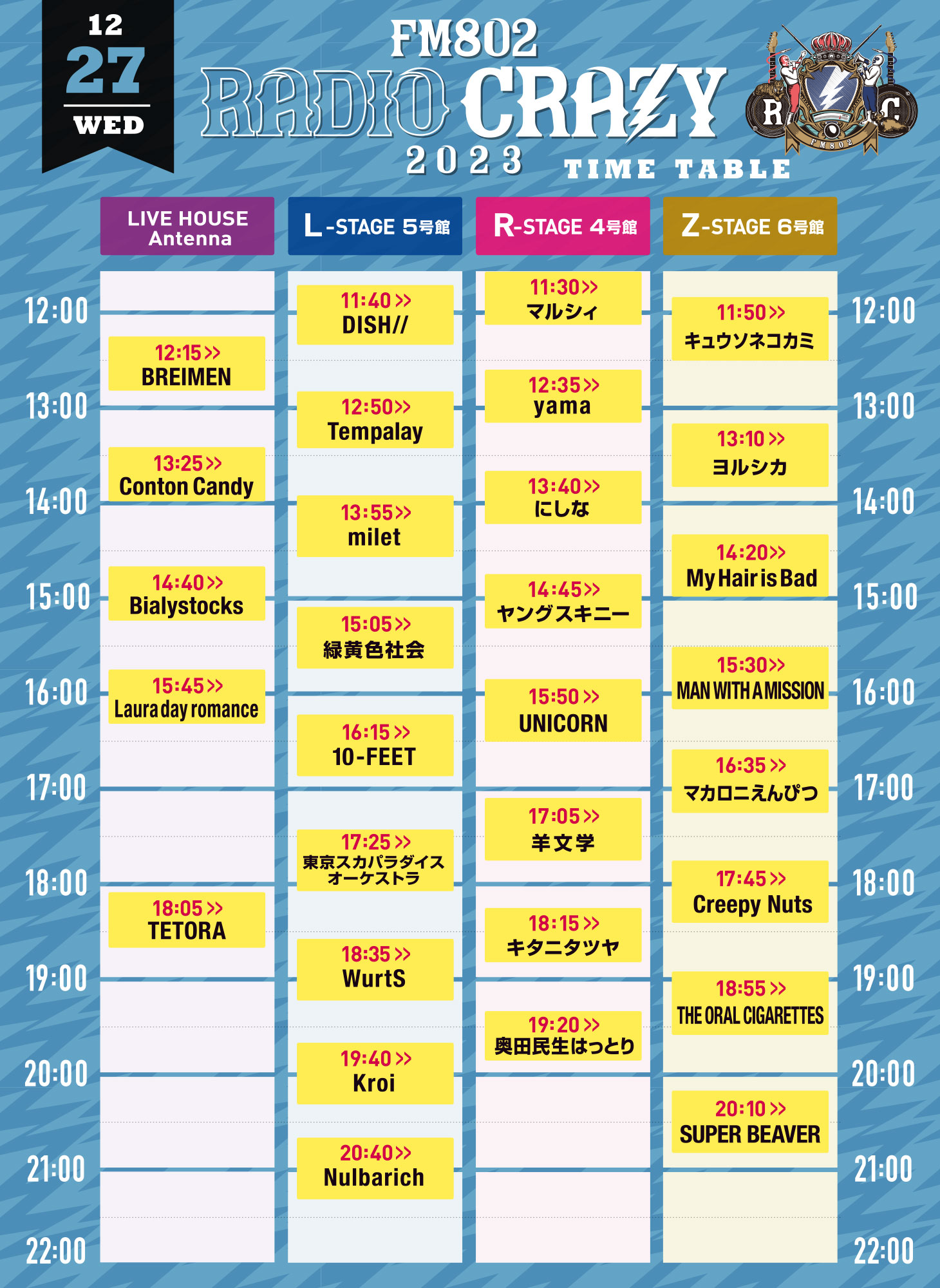 RADIO CRAZY TIME TABLE［27 WED］